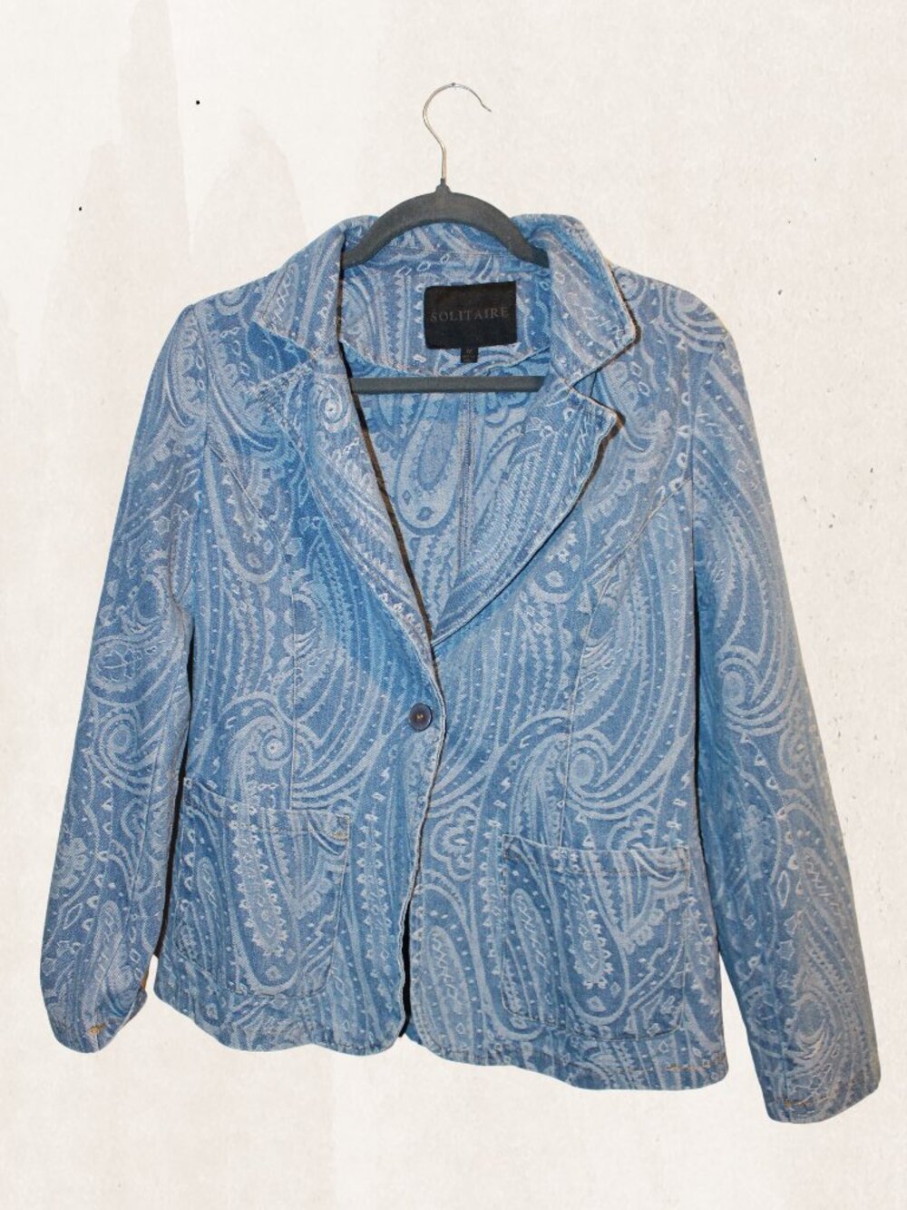 Solitaire Blue Paisley Denim Blazer Jacket